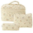 thumbnail image 1 of Juego de 3 bolsas de maquillaje acolchadas de algodón con diseño floral, neceser de viaje para mujeres y niñas, 1 of 9