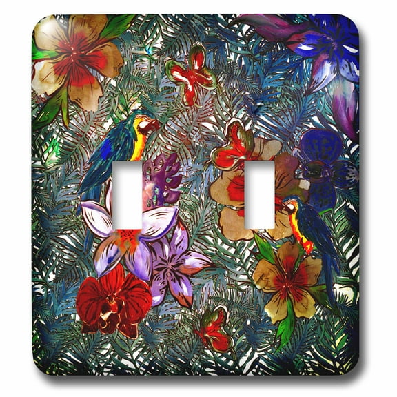 3dRose, Aloha Bird Parrot Flower Jungle Tropical Floral Hawaii Pattern, double toggle switch