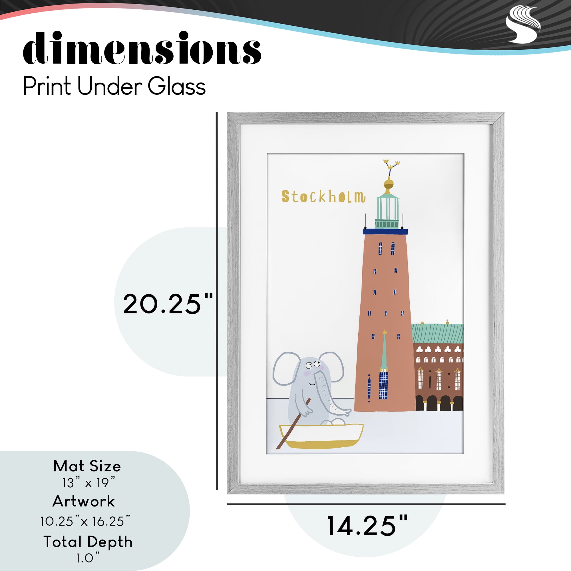 Elephant in Stockholm Boat Gray Framed Print Under Glass, design by Carla Daly