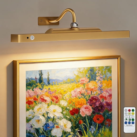 Yannovus Dimmable Cordless Picture Light with Controller and Timer, Rechargeable 5000mAh Battery Wall Sconce for Wall Pictures, Gallery Artwork, Paintings, Portraits, Dartboards