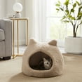 thumbnail image 5 of Best Friends by Sheri Meow Hut Fur Dome Pet Bed – Covered Cat Cave for Cats & Small Dogs up to 15 lbs, Faux Fur Hideaway with Water-Resistant Bottom, Machine Washable, Wheat, 5 of 5