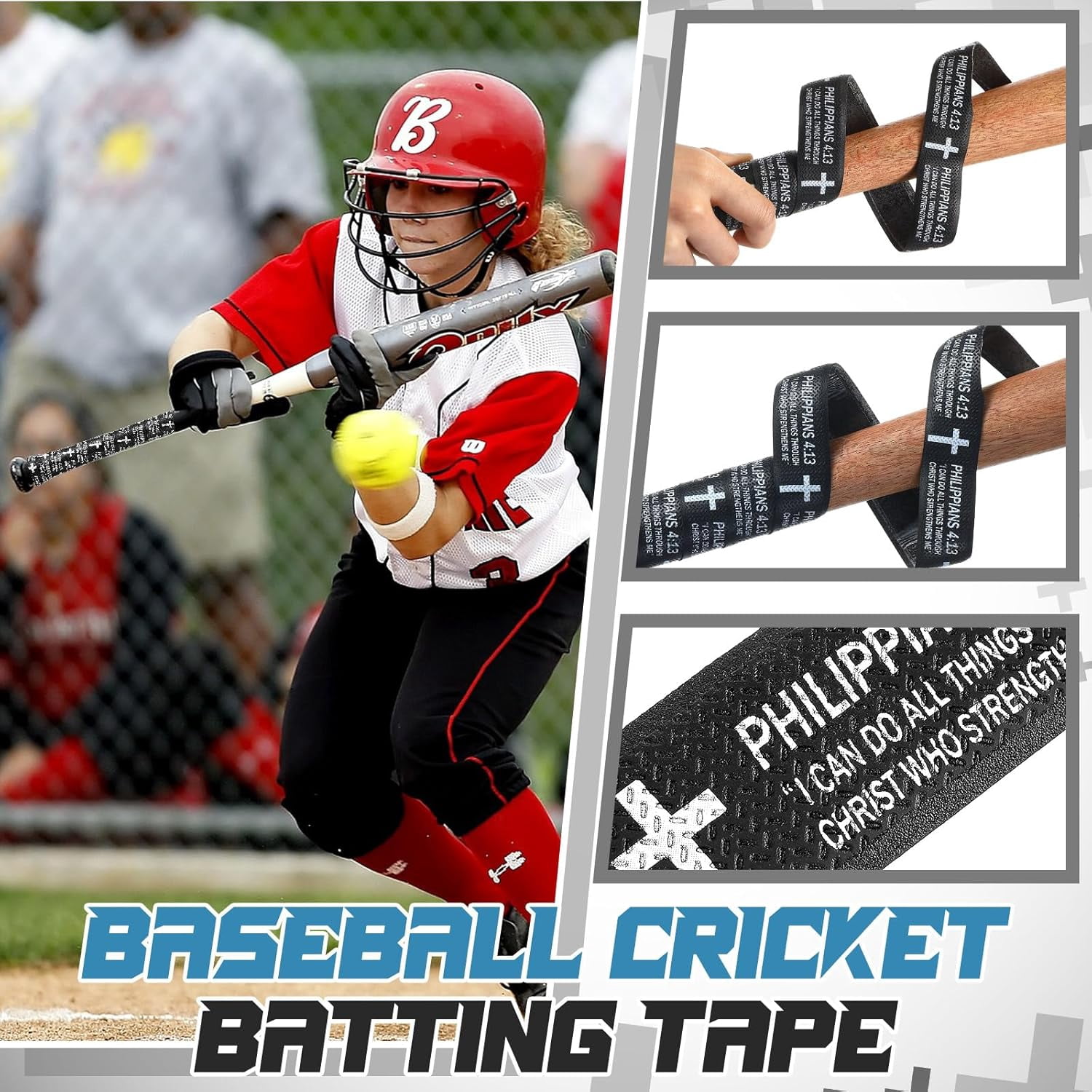 NestE-Christian Baseball Bat Grip Tapes 1.5mm Faith Cross Bat Grip Tape, Precut Full Adhesive Baseball Wrist Tape Scripture Design Non-Slip Religious Baseballs Grips Tapes