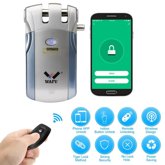 WAFU HF-018W WiFi Smart Electronic Lock Tuya / SmartLife Lock Remote Control Invisible Keyless Entry Door Lock Zinc Alloy Metal Smart Door Lock iOS Android APP Unlocking with 4 Remote Controllers