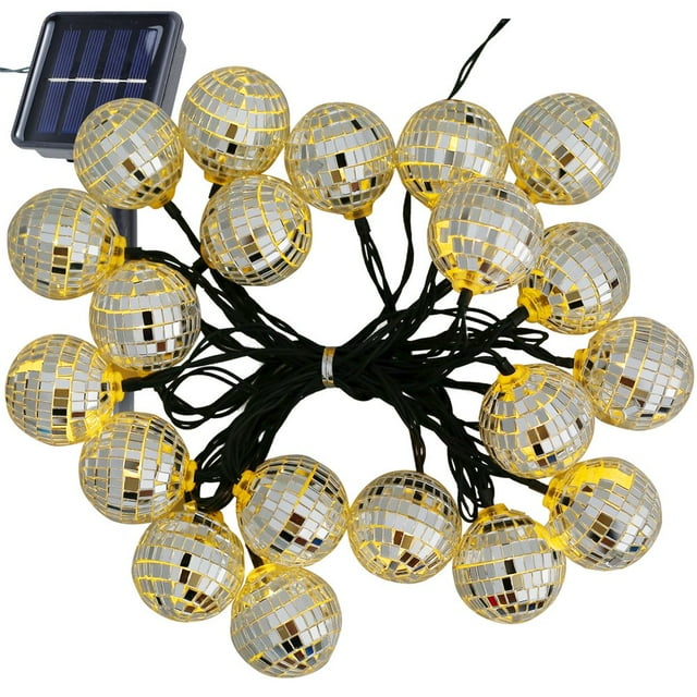 20LED Solar Mirror Ball Lights Outdoor Solar Lawn Mirror Ball String Lights IP65 Waterproof Solar Light with 8 Modes Auto On/Off Colorful Mirror Ball Light for Garden Patio Yard Decor