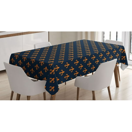 

Fleur De Lis Tablecloth Floral Pattern with Pointed Buds and Curved Leaves Western Motifs Rectangle Satin Table Cover Accent for Dining Room and Kitchen 52 X 70 Indigo Orange by Ambesonne
