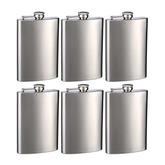 Set of 6 Top Shelf Flasks Stainless Steel Hip Flask Funnels 