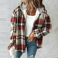 thumbnail image 5 of Women's Flannel Hooded Plaid Shacket Thick Winter Coat Button Fleece Lined Jacket Outwear New Jacket for Women Casual Wine M, 5 of 6