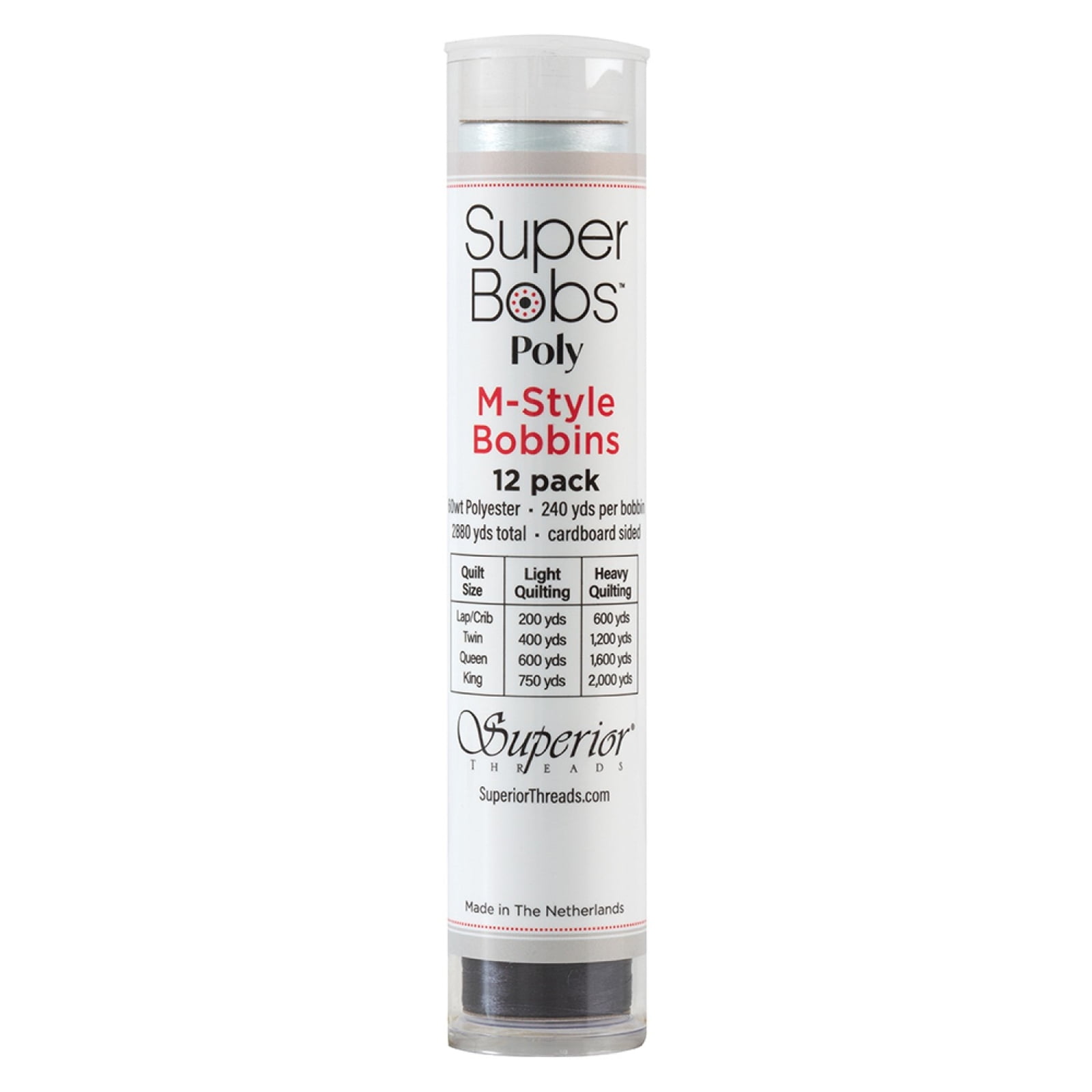SuperBobs Polyester M-Style Bobbin 12 Pack Monochrome