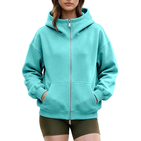 HAYIMI Women Oversized High Collar Zip Up Hoodie Loose Long Sleeve Jacket with Pocket Soft Casual Sweatshirt for Fall Winter Outdoor Walking