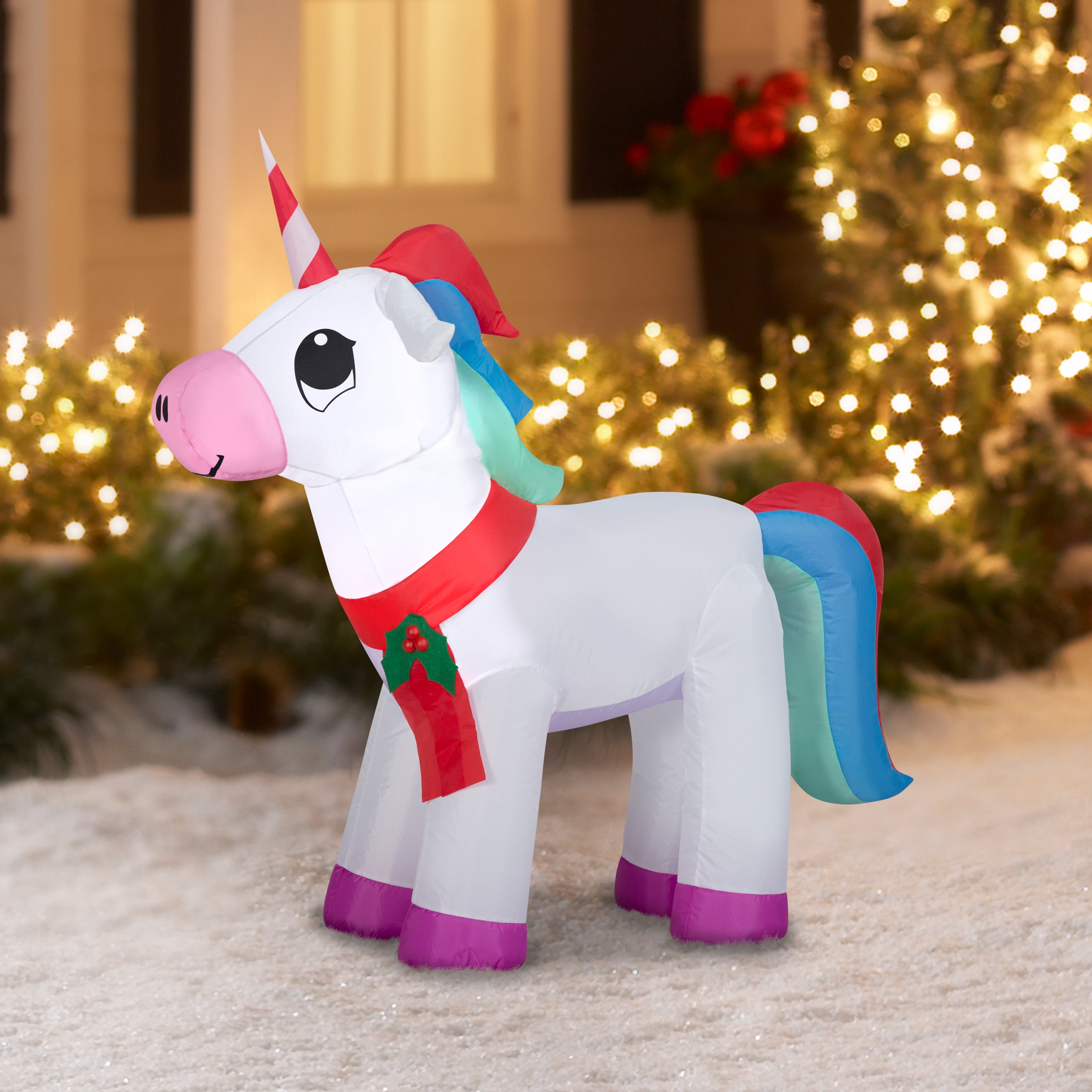 Tall Inflatable Outdoor Lawn Yard Display Christmas Decorations Unicorn 3.5 ft 