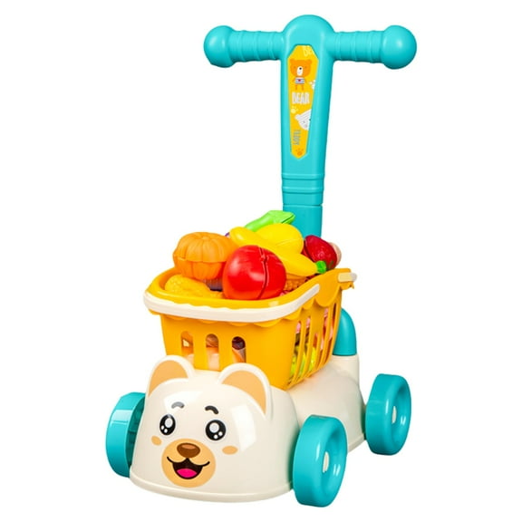 Tarmeek Shopping Cart with Cutting Play Food Set for Kids 2 3 4 Year Old Boys and Girls, Pretend Food Play Kitchen Accessories Toys, Christmas Birthday giftss for 2 3 4 5 6 Year Old Toddlers