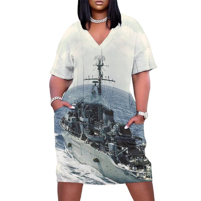 USS FEARL (MSO-442)-vestido holgado con bolsillos para mujer ropa de verano