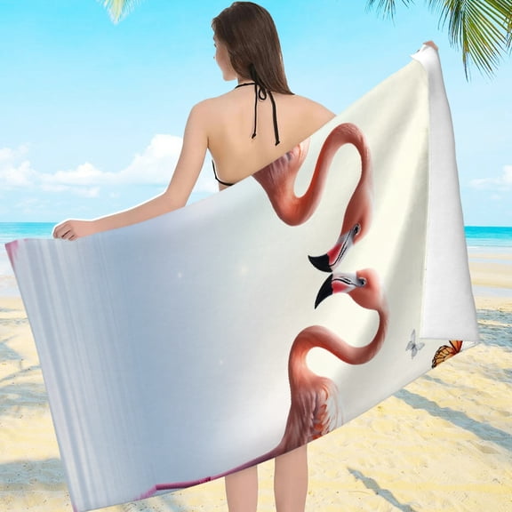 RKSupls Flamingo Butterfly Floral Water Microfiber Beach Towel, Extra Large Quick Dry Lightweight Towel for Travel Swimming Camping, Soft Super Absorbent- 55.1x27.6in