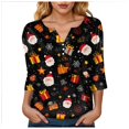 thumbnail image 4 of larppty Christmas Shirts for Women 3/4 Length Sleeve Tops Henley Neck T Shirts Xmas Gifts (Black, 3XL), 4 of 9