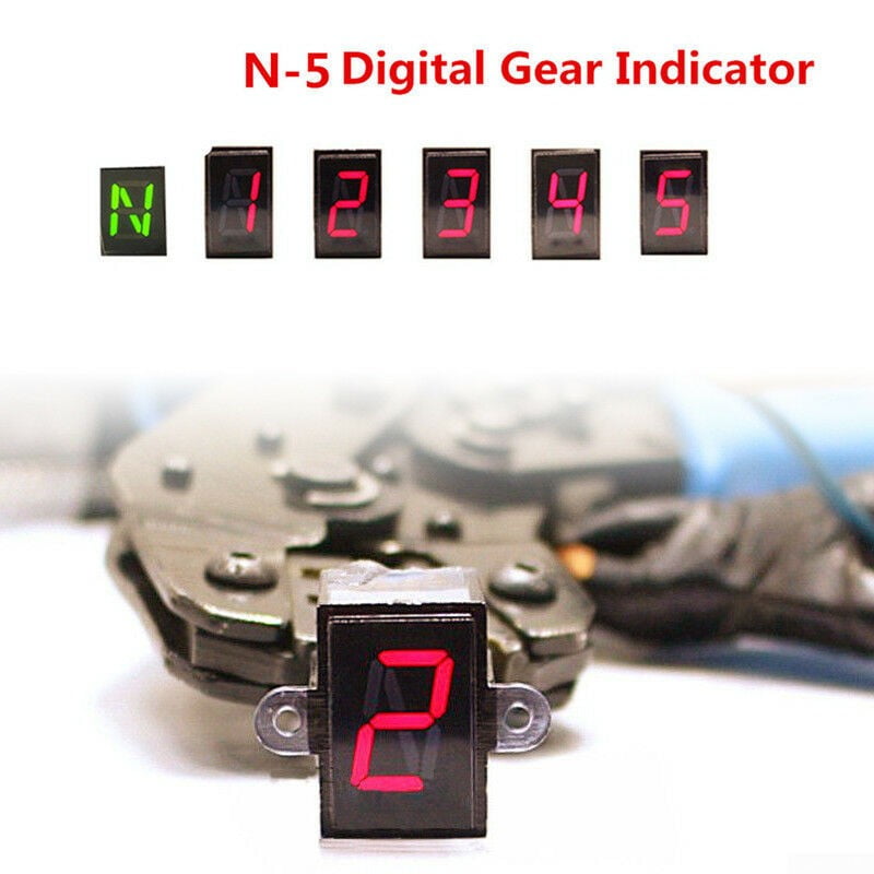 LED 5 Speed Digital Gear Indicator Motorcycle Shift Lever Gauge Waterproof N 5 