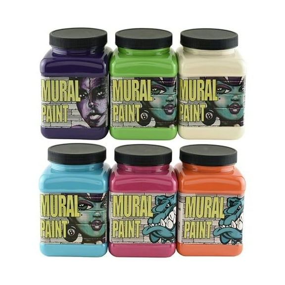 Mural Paint, Assorted Bright Colors, Pints, Set of 6