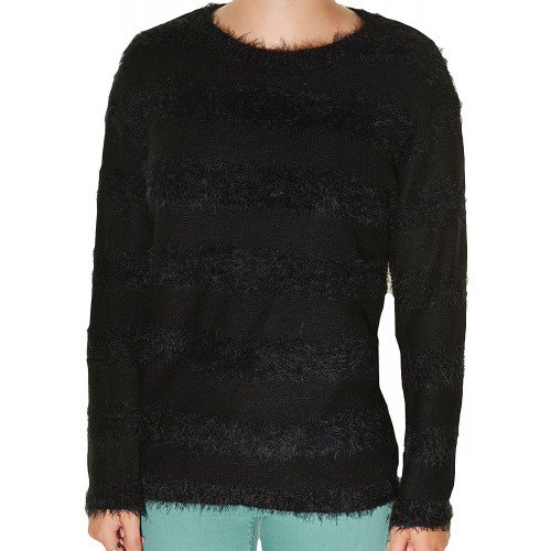 Joseph A Womens Soft Eyelash Pullover Sweater (Black Stripe, X-Small)
