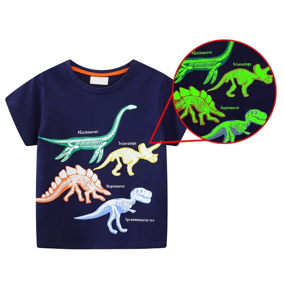 RTKFRFLM Boys Luminous T-Shirt Glow in the Dark Animal Vehicle Print Crewneck Short Sleeve Summer Active Tee Top Kids
