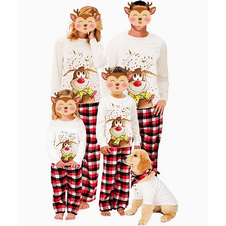 

Christmas Family Matching Pajamas Set 2pcs Reindeer Parent-child Pjs Long Sleeve Top Plaid Pants