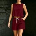 thumbnail image 6 of OGLCCG Womens 2 Piece Outfits Summer Cotton Matching Sets Sleeveless Crop Tank Tops and High Waist Lounge Shorts with Pockets,Wine, 6 of 8
