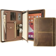 AZXCG Genuine Leather Portfolio Folder, Leather Padfolio Case for iPad Pro 12.9 (2nd Gen, 2017), Business Portfolio Zippered Notebook Planner for Men, Brown
