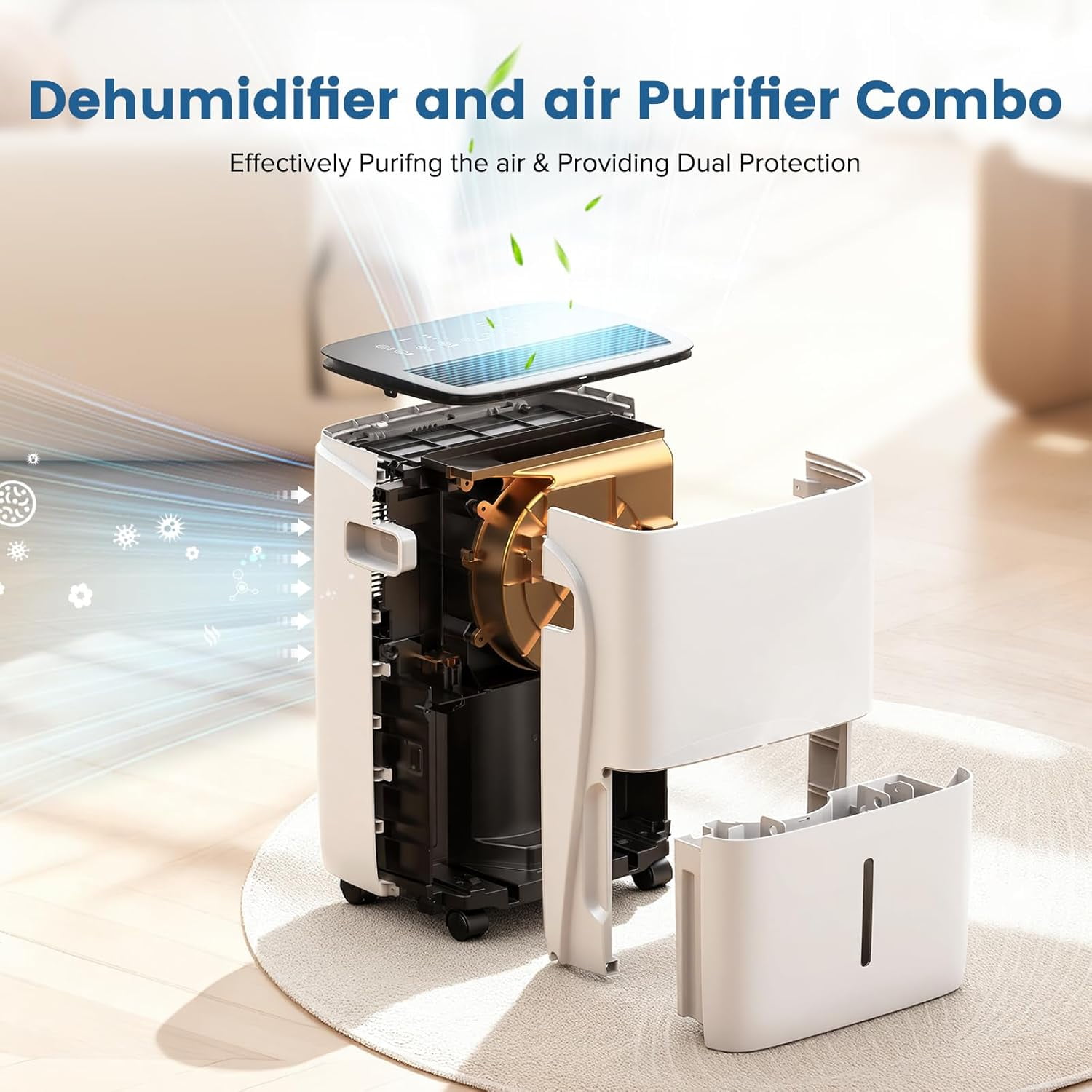 WAA 60 Pint Dehumidifier 4,500 Sq.Ft,High-Efficiency Compressor,Dual Drainage,24HR Timer (Home/Basement)​