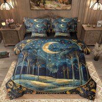 Homewish Retro Plants Tree 7-Piece Bedding Comforter Set For Teens Female Girls,Starry Sky King Bedding Sets,Bohemian Theme Ultra Soft Bed Sheets,Exotic Style Room Decor,Reversible