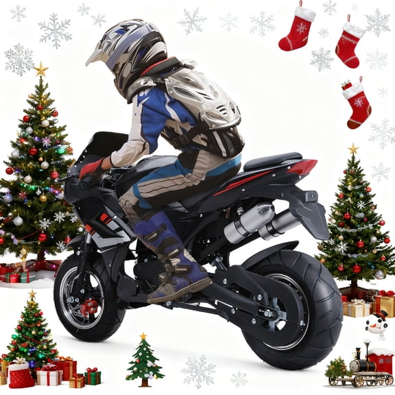 Yifeus 49cc 4-Stroke Pocket Rocket Motorcycle, Mini Motorcycle, Gas Pocket Motorbike with Front Rear Disc Brakes, Racing Max Speed 25MPH, Dual Headlights-Black