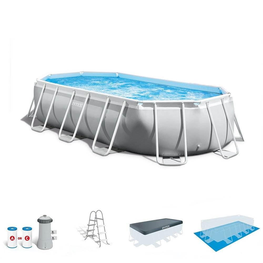 wrijving Evalueerbaar amateur Intex 26795EH Prism Frame 16.5ft x 9ft x 48in Outdoor Above Ground Oval  Pool Set with Pump, Cover and Ladder, Gray - Walmart.com