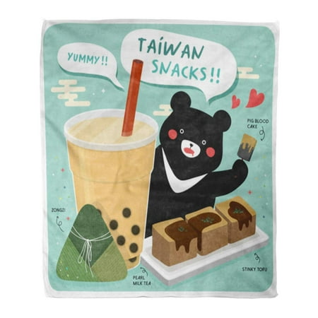 Black Bear Throws SIDONKU Flannel Throw Blanket Green Milk Taiwan Famous Snacks and Big Black Bear Soft for Bed Sofa and Couch 58x80 Inches ()
