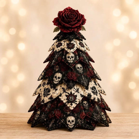 DIY Halloween Quilted Fabric Tree Kit 3D Patchwork Seasonal Décor Craft, Includes Materials & Instructions for Beginners, DIY Sewing Craft (Skeleton Rose)
