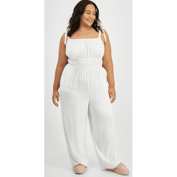 And Now This CALLA LILLY Women's Plus Size Smocked Tie-Strap Jumpsuit, US 2X