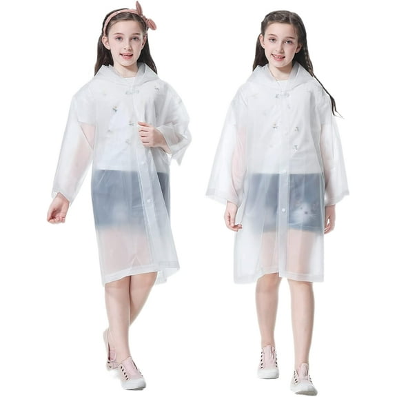 Rain Poncho for Kids Raincoat, 2Pack Reusable EVA Rain Coats for 6-14 Boys Girls, Rain Jackets Gear with Hood