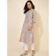 thumbnail image 5 of Janasya Women's Sage Green Cotton Paisley Printed Straight Dress, 5 of 8