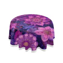 60 Inch Round Tablecloth with White Lace Trim Fall Table Cover for Elegant Dining Decor Lavender Bohemian Pattern