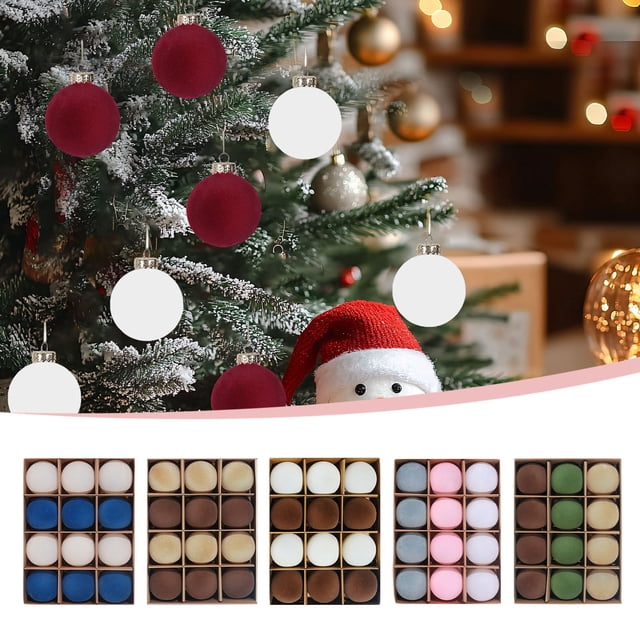 12 Pzas Bolas Navideñas de Terciopelo Flocado de 3.14 inch - Adornos Colgantes de Plástico para Árboles de Xmas, Decoración Suave y Duradera para Iluminar Reuniones Festivas y Exhibiciones en la