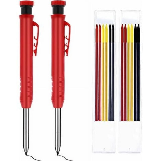 Snow-Set de 2 portaminas mecánicas automáticas resistentes para carpintero con recambios para dibujar, mina para carpintería, negro, amarillo, rojo, 120,280,28 cm/4,720,110,11 pulgadas