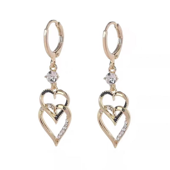Eoozwa Double Love Heart Layered Earrings Gold Dangle Drop Hooks Earrings Jewelry Birthday Gifts for Women Valentine's Day Gifts