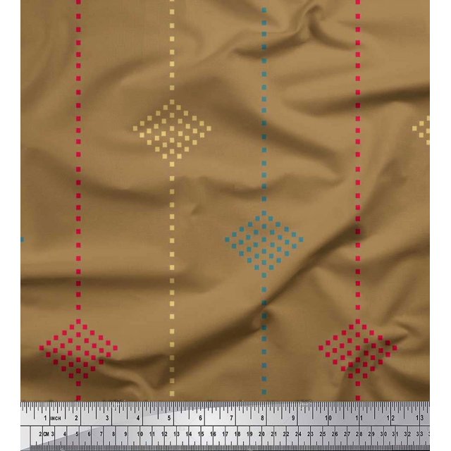 Soimoi Brown polyester Crepe Fabric Dotted Jamdani Printed Craft Fabric by the Yard 52 Inch Wide