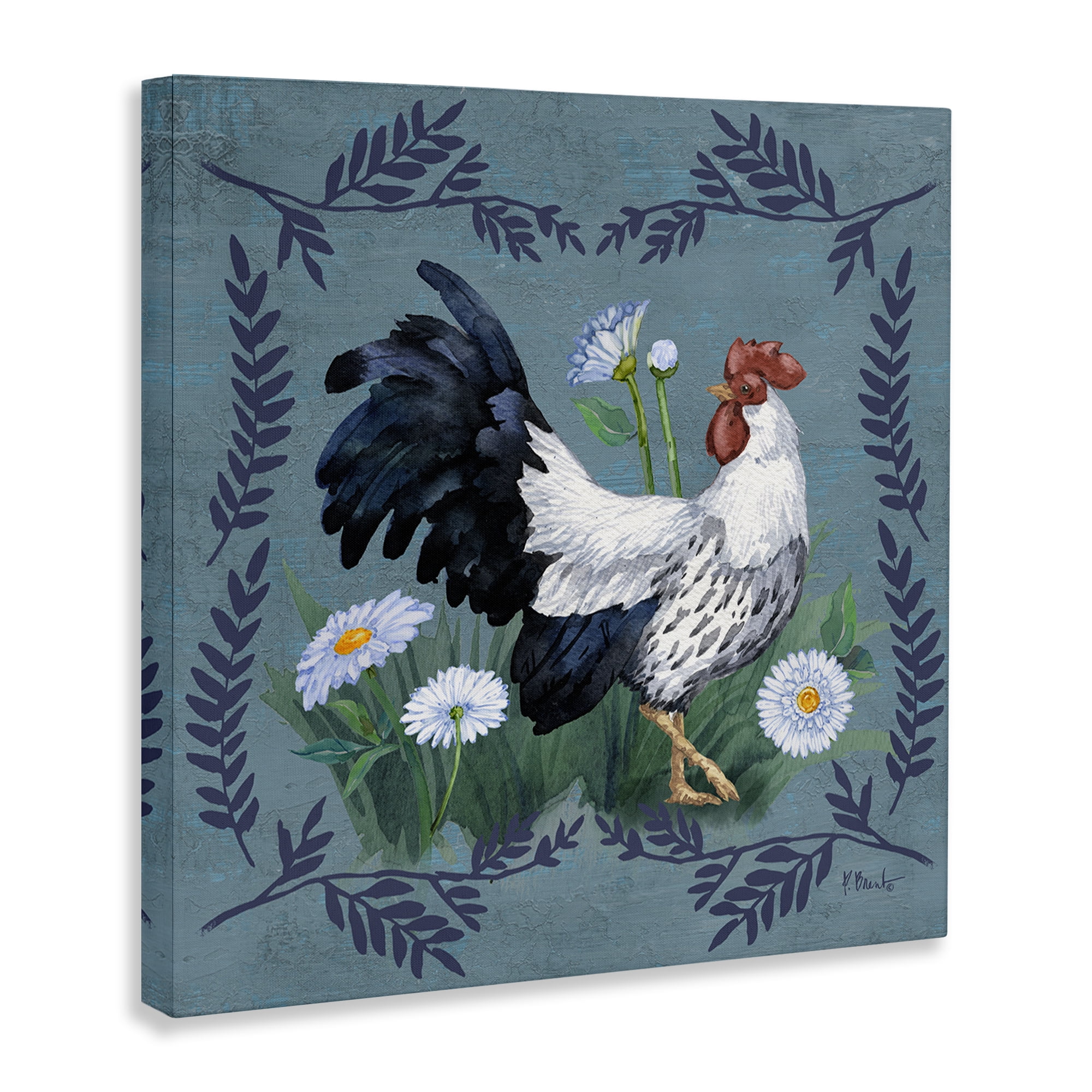 Stupell Industries Ferns & Rooster Animals & Insects Painting Gallery Wrapped Canvas Art Print Wall Art, 36 x 36