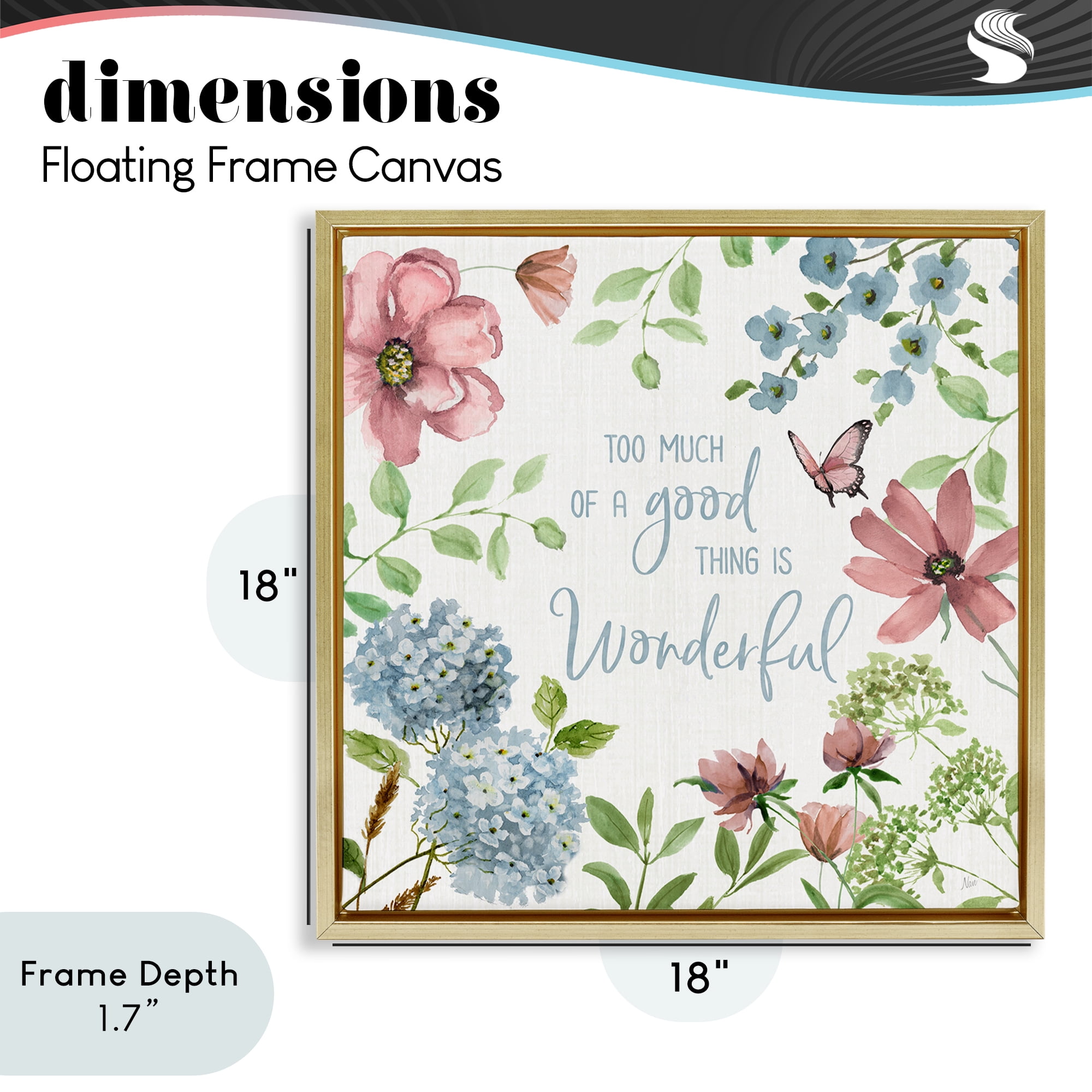 Stupell Industries Too Much Of A Good Thing Gold Framed Floater Canvas Wall Art, design by Nan