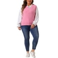 thumbnail image 3 of Agnes Orinda Plus Size Sweater Vest for Women V Neck Knit Vests Solid Classic Sleeveless Pullover Sweaters Tops 4X Pink, 3 of 7