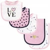 Hudson Baby Infant Girl Cotton Terry Bib and Burp Cloth Set 5pk, Love, One Size