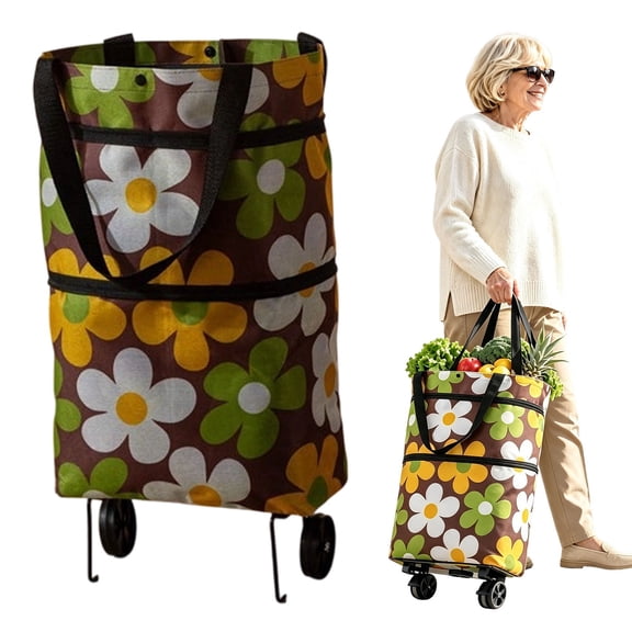 Foldable Wheeled Shopping Bag 23L Expandable Grocery Cart with Silent Wheels - Cf