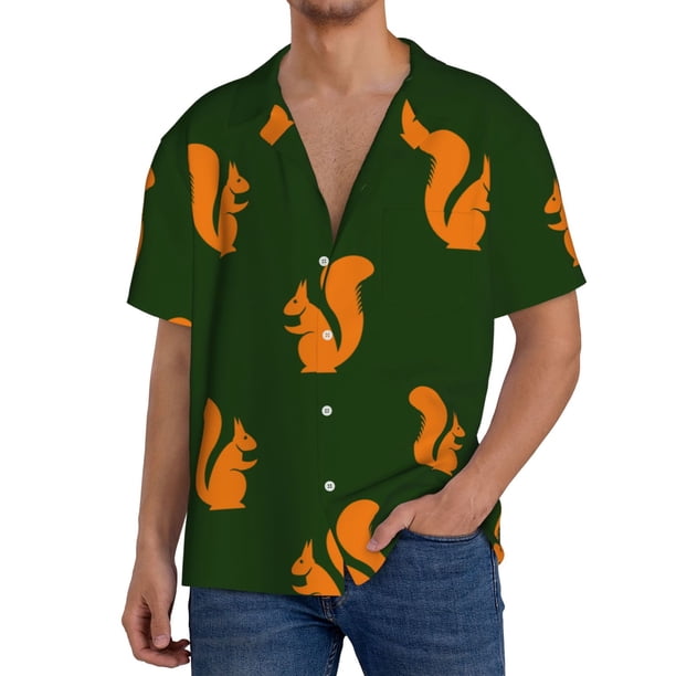 Fotbe Bold Squirrel Silhouettes Camisa Estampada de Manga Corta para Hombre, Casual de Verano, Estilo Playero, Sin Arrugas-XX-Large