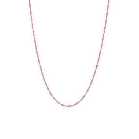 14k Gold Rose Pink Sparkle Singapore Chain Necklace 0.85 mm 18 Inches