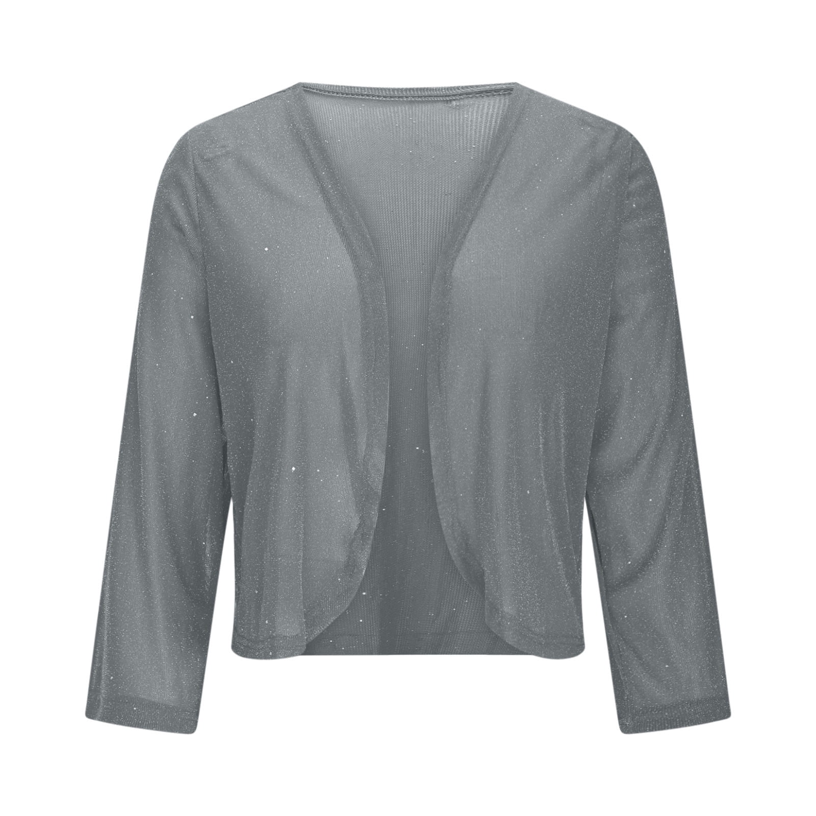 トップス draw drawers cardigan Arm Bolero gray Pxkloy Womens Sequin Bolero Shrug Cropped Cardigan Long Sleeve