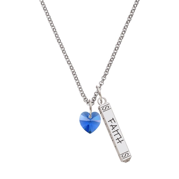 Delight Jewelry Blue Crystal Heart Silvertone Believe Faith Prayer Hope Bar Charm Necklace, 23"