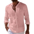 thumbnail image 3 of Cotton Linen Shirts for Men Long Sleeve Button Down Lapel Collar Tops Regular Fit Summer Daily Casual Shirts, #01 Pink, S, 3 of 5