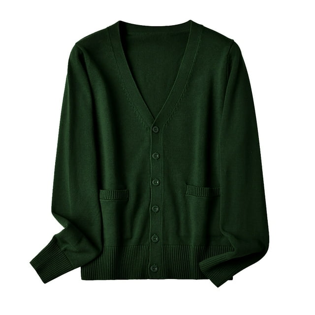 Prolriy Cardigans pour Femmes Chandail Ample en Coton Mercerisé Boutonné Uni avec Veste Cardigan Chandails pour Femmes Hauts pour Femmes Vert Armée TTTG